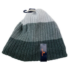 Rainforest Gray Wide Striped Fleece Lined Beanie Hat NWT One Size